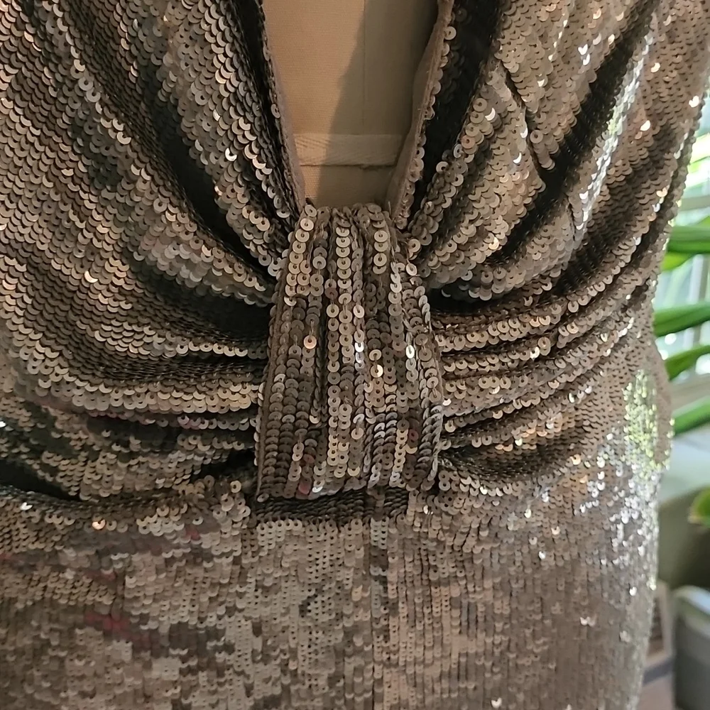 Diabless Vintage Silver Sequin Low V Cocktail  Kardashian Dress - Size XS - Picture 6 of 6